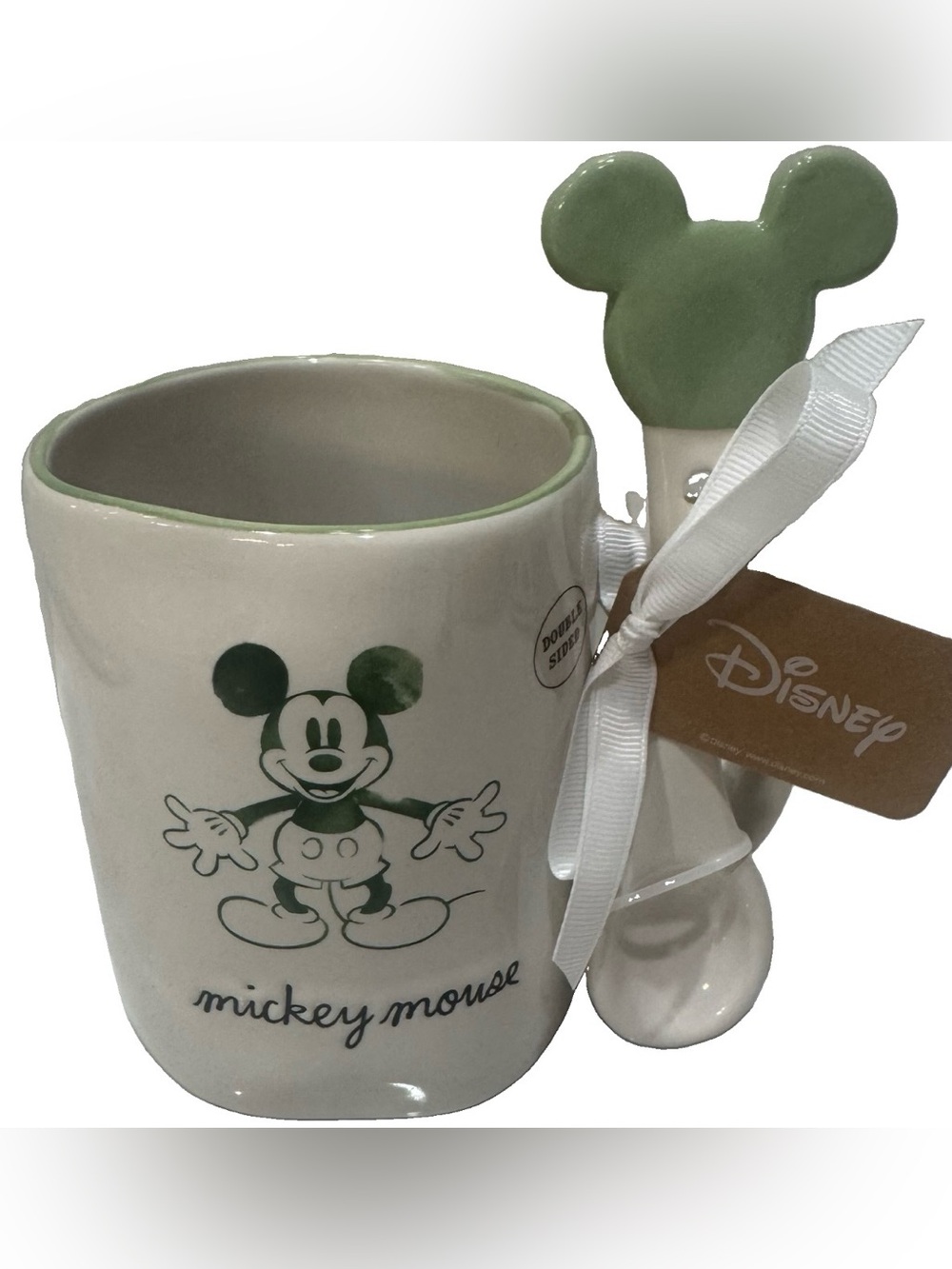 Rae Dunn Vintage Style Dual Sided Minnie Mouse & Mickey Mouse w/Mickey Stirrer